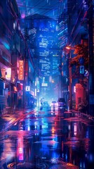7 Neon-lit city street anime graffiti vibrant colors nighttime dramatic wide shot