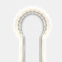 White Ramadan Kareem geometric arch in Arabic Style