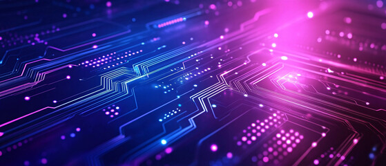 Obraz premium Abstract Futuristic Circuit Board with Neon Lights and Glowing Patterns, Abstract Futuristic Circuit Board with Neon Lights and Glowing P