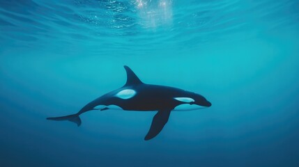 Obraz premium Orca Whale Gliding Beneath Ocean Surface
