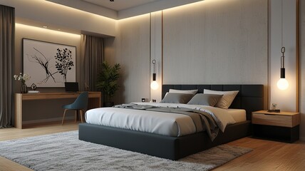 Obraz premium Modern Interior With Bright Wall, Living room, Bed room, kitchen, House Plants