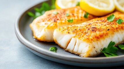 Gourmet Fried White Fish on White Plate