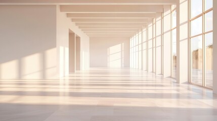 Minimalist Interior With Large Windows and Sunlight.