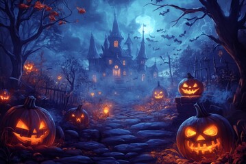 Fototapeta premium Cartoonish Halloween anime characters in high-definition. Spooky yet festive anime figures with costumes and masks. Creative digital art for holiday themes.