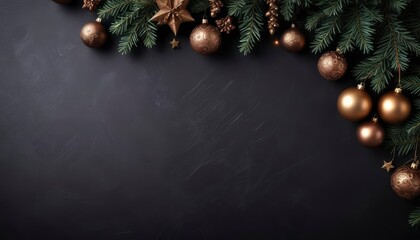 dark christmas decoration background with copy space as greetings card, ai