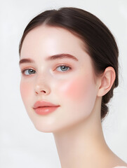 Beautiful Young Woman with Soft Makeup and Clear Complexion