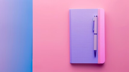 empty blank purple notebook with a pen, mockup with copy space , personal diary