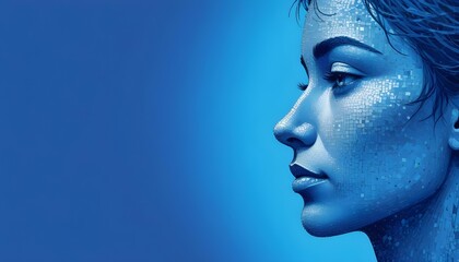 Obraz premium Woman Head Sadness and Depression in a Cybersecurity and Internet Context