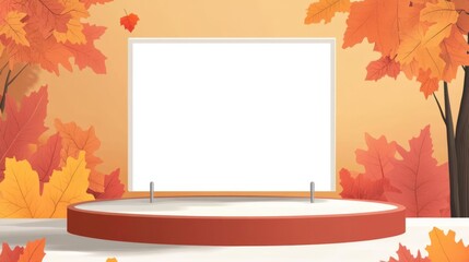 Blank billboard, empty podium, autumn colors, flat design illustration