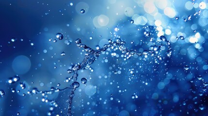 Water Droplets Splashing Against a Blue Background