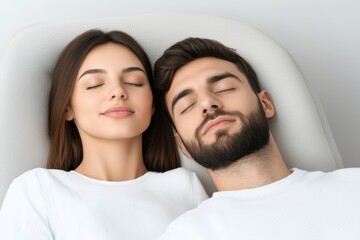 Fototapeta premium A young couple enjoys a peaceful moment together, embodying love and tranquility in a serene setting.