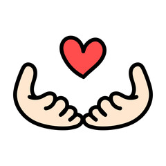 手描きのハートと受け止める手,アイコン