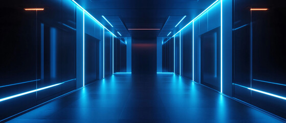 Futuristic Neon Corridor with Blue and Red Lights