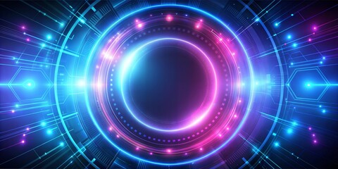 Fototapeta premium Dark tech abstract background with neon glow. Cyber circle laser figure on abstract background. Dark abstract futuristic background.