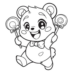 A bear cub with lollipops