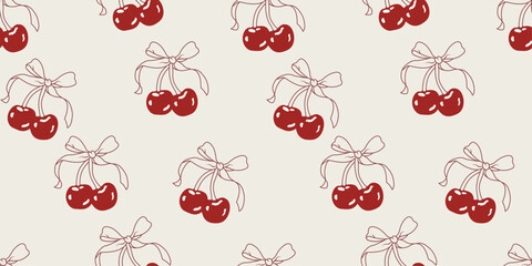 Red Cherry Ribbon Coquette Seamless Pattern