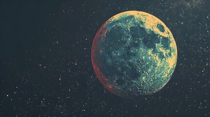 Twilight Sphere: Glowing Moon and Stars in a Midnight Sky Illustration