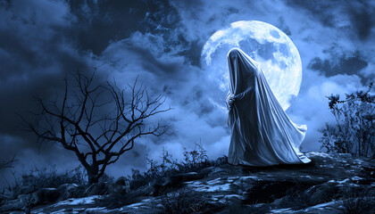 Ghost in a sheet floating in the air