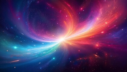 Fototapeta premium Abstract cosmic swirl of vibrant colors creating a sense of energy and movement against a dark starry background