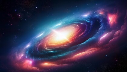 Vibrant cosmic swirl of colors radiating from a central point, depicting the beauty and mystery of the universe