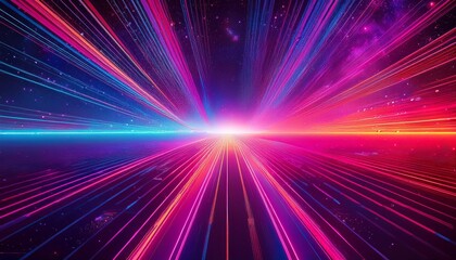 Obraz premium Abstract burst of colorful light beams radiating from a central point in a cosmic space setting with vibrant gradient effects