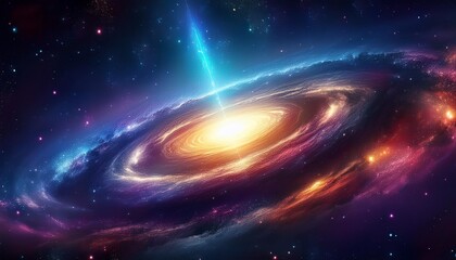 Obraz premium Stunning cosmic scene depicting a vibrant spiral galaxy with bright colors, stars, and a central luminous core