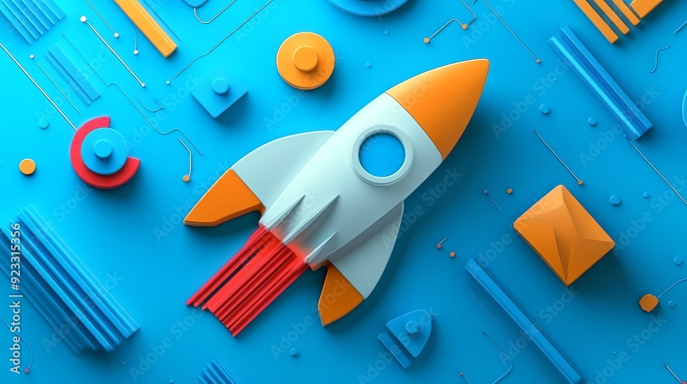 Aufkleber abstract 3d rocket design with geometric shapes.