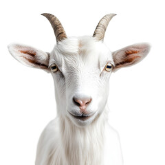 Fototapeta premium Closeup Portrait of Curious White Goat on Plain Background