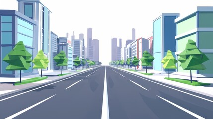 Fototapeta premium Low Poly City Street with Green Trees