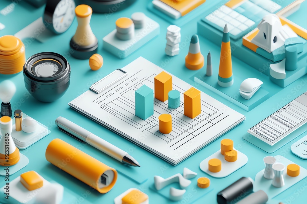 Aufkleber abstract 3d illustration of business data analysis.