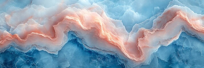 Obraz premium Abstract fluid art with swirling blue and coral colors creating mesmerizing patterns suitable for modern interior design wallpaper or creative backgrounds elegant marble-like texture in pastel hues