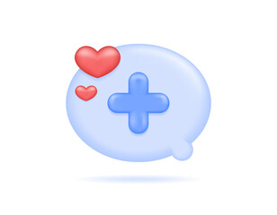 health consultation and support service concept. ask about health care and problems. illustration of plus, chat and heart symbols. icon. minimalist 3d style design. graphic elements