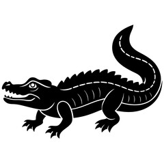 Black and white  silhouette Alligator vector.