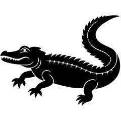 Black and white  silhouette Alligator vector.