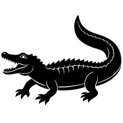 Black and white  silhouette Alligator vector.
