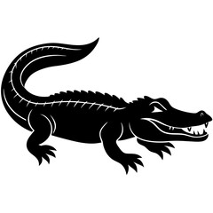 Black and white  silhouette Alligator vector.
