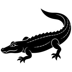 Black and white  silhouette Alligator vector.