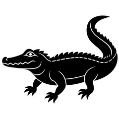 Black and white  silhouette Alligator vector.