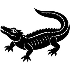 Black and white  silhouette Alligator vector.