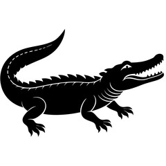 Black and white  silhouette Alligator vector.