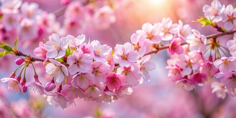 Obraz premium Close-up of beautiful sakura blossoms in full bloom, sakura, cherry blossom, close-up, macro, pink, petals, nature, spring