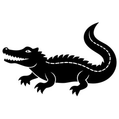 Black and white  silhouette Alligator vector.