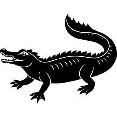 Black and white  silhouette Alligator vector.