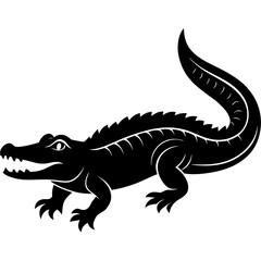 Black and white  silhouette Alligator vector.