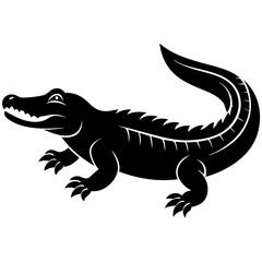 Black and white  silhouette Alligator vector.