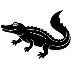 Black and white  silhouette Alligator vector.