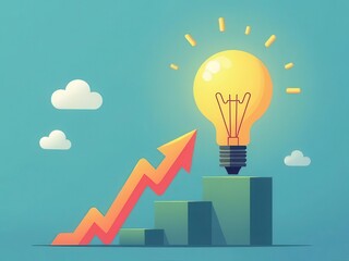 Business growth concept with lightbulb and arrow
