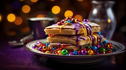Naklejka premium A delightful serving of Mardi Gras pancakes