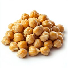Close up of heap of preserved chickpeas on an isolated white background