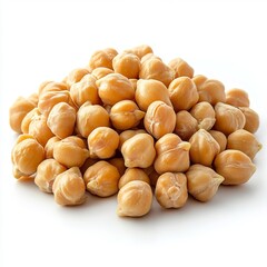 Close up of heap of preserved chickpeas on an isolated white background